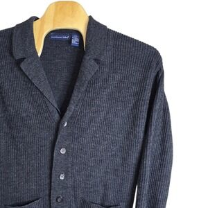 Northern Isles Mens Large Charcoal Gray Ribbed Button Front Cardigan Sweater L